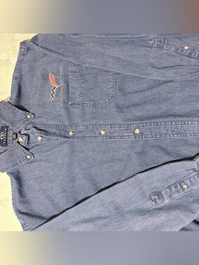 Corvette Embroidered Blue Denim Shirt - Men